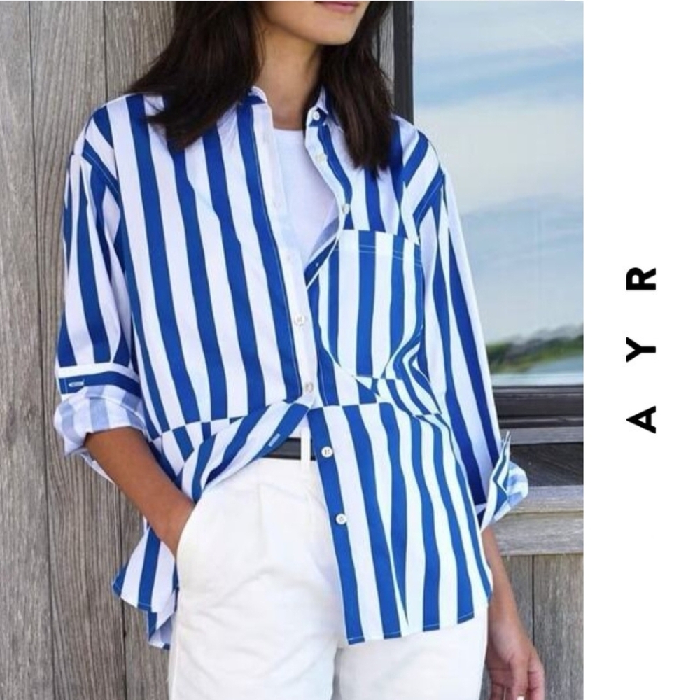 {AYR} The Deep End Marais Blue Regatta Stripe Long Sleeve Blouse